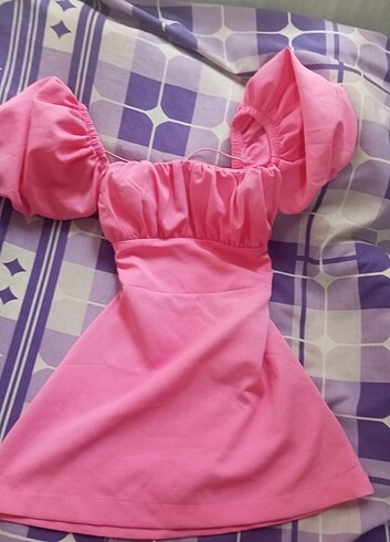 Mini arkası bağlamalı pembe elbise  - Görsel 7