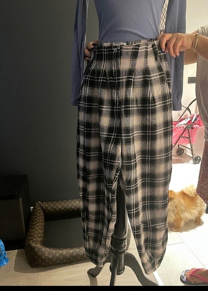 Ekose yüksek bel Pantalon  - Görsel 2