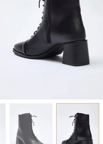 Trendyol Shoes bağcıklı kare burun kadın blok topuk yarım bot - Görsel 3