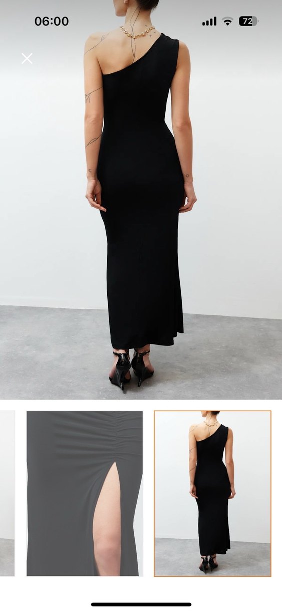 Siyah Yırtmaçlı Tek Omuzlu Örme Elbise - Görsel 2