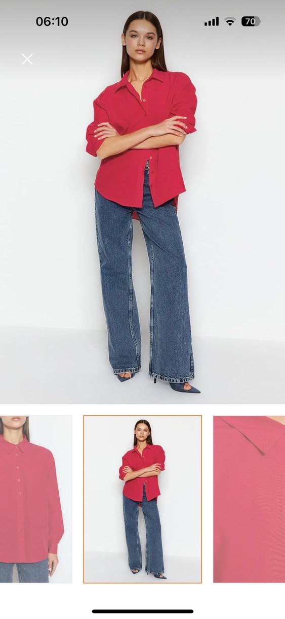 Kırmızı Loose Fit Dokuma Kadın Gömlek - Görsel 2