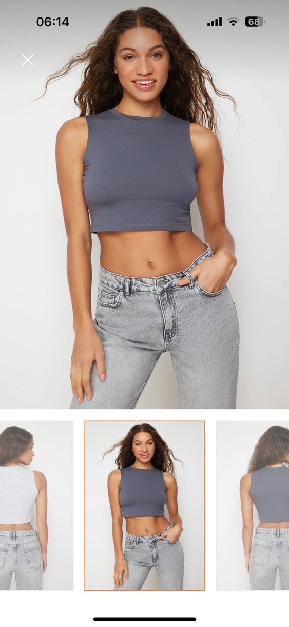 Antrasit-Kar Melanj 2li paket kolsuz crop atlet - Görsel 3