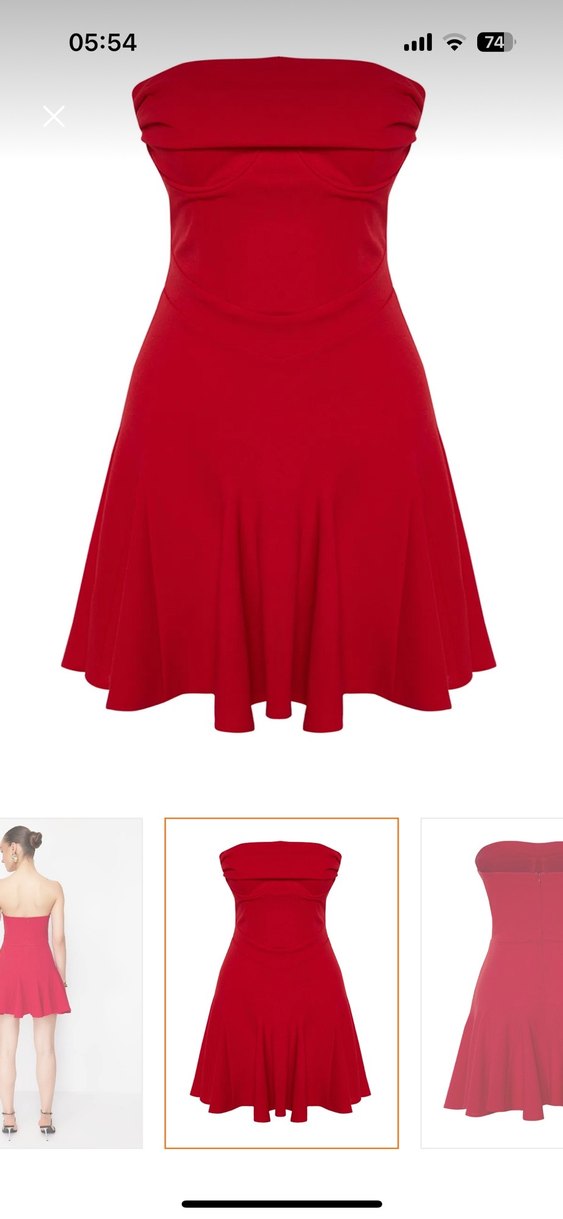 Trendyolmilla x Zeynep Tosun Kırmızı Örme Straplez Şık Abiye - Görsel 4