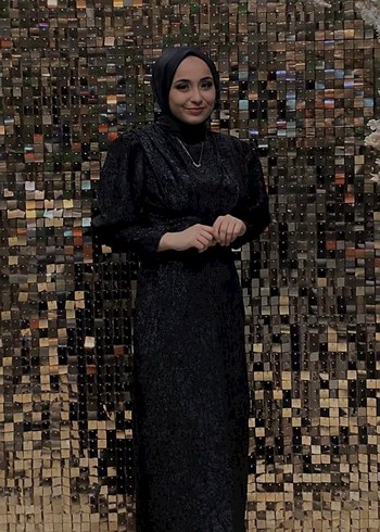 Yılan Desenli Siyah Uzun Kollu Tesettür Abiye