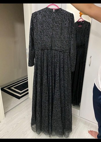 Siyah Pilili Uzun Kadın Abiye Elbise - Görsel 3