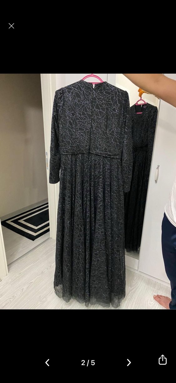 Siyah Pilili Uzun Kadın Abiye Elbise - Görsel 3