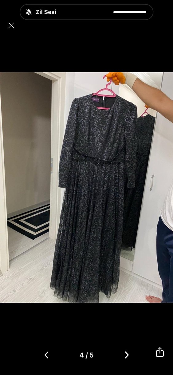 Siyah Pilili Uzun Kadın Abiye Elbise - Görsel 2