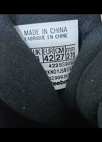 42 Beden siyah Renk Reebok Orijinal 42 Numara Ayakkabı 