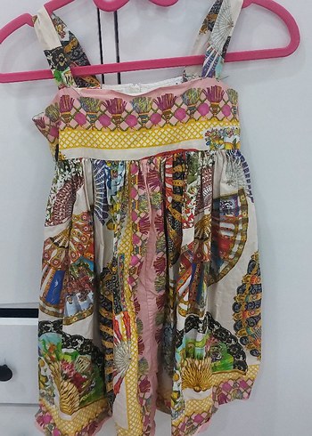 Renkli Desenli Askılı Kız Elbisesi