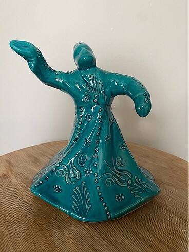 Turkuaz El Yapimi Çini Mevlana 18cm