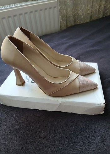 Bej Stiletto Topuklu Kadın Ofis Ayakkabısı - Görsel 3