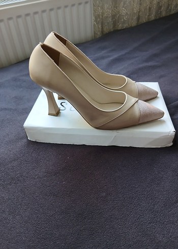 Bej Stiletto Topuklu Kadın Ofis Ayakkabısı - Görsel 2