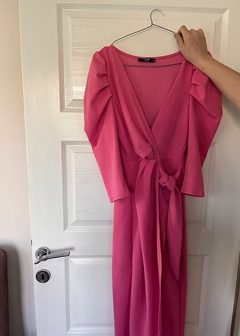 Pembe Drapeli Uzun Kadın Elbise - Görsel 2