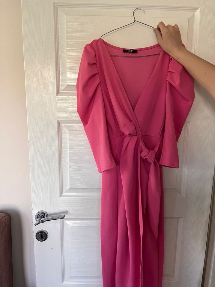 Pembe Drapeli Uzun Kadın Elbise - Görsel 2