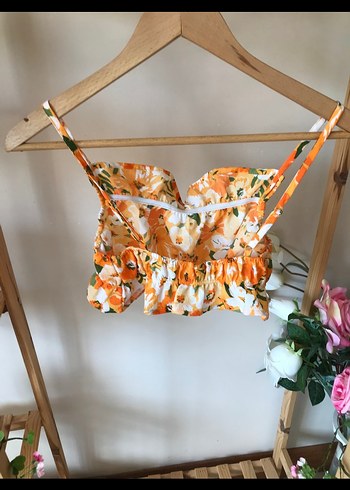 H&M Turuncu Çiçekli Volanlı Mini Bustiyer - Görsel 3