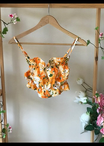 H&M Turuncu Çiçekli Volanlı Mini Bustiyer - Görsel 2