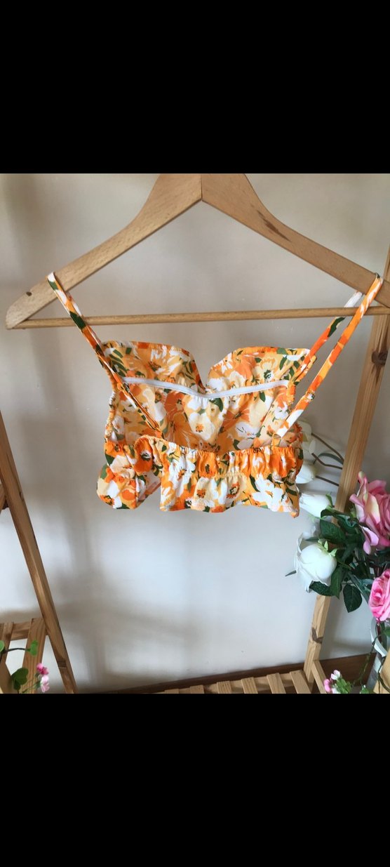 H&M Turuncu Çiçekli Volanlı Mini Bustiyer - Görsel 3