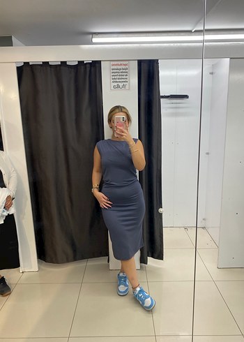 Diğer Gri Yüksek Yakalı Midi Kadın Elbise