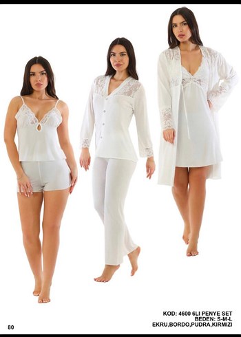 s Beden Kırmızı Nakışlı Uzun Kadın Pijama Takımı