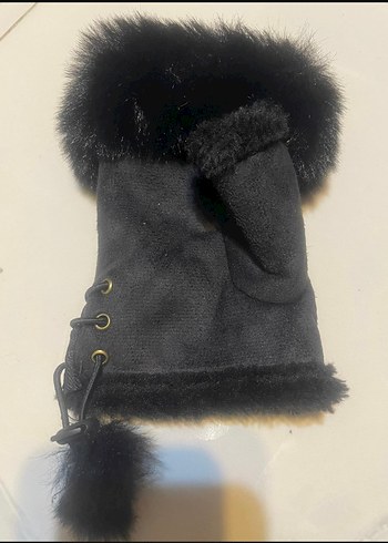 Kürk Detaylı Siyah Gotik Kadın Eldiveni - Görsel 2