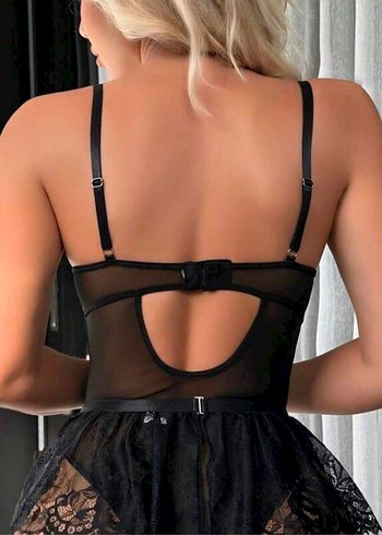 Kırmızı Dantelli Straplez Mini Büstiyer - Görsel 5