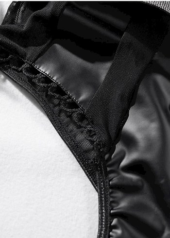 Siyah Deri Strappy Bustiyer - Görsel 3