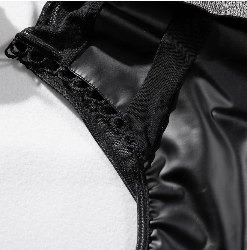 Siyah Deri Strappy Göğüs Korsesi - Görsel 2