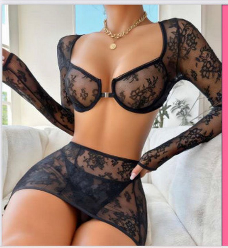 Dantel Detaylı Siyah Mini Goth Elbise - Görsel 2