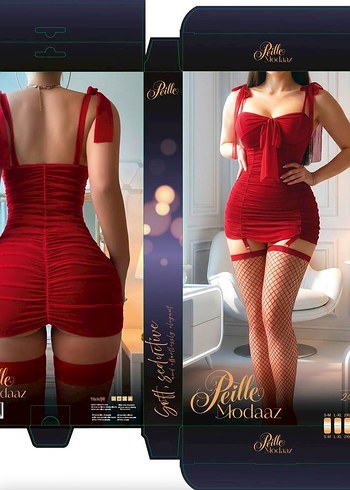 Kırmızı Straplez Mini Elbise - Görsel 2