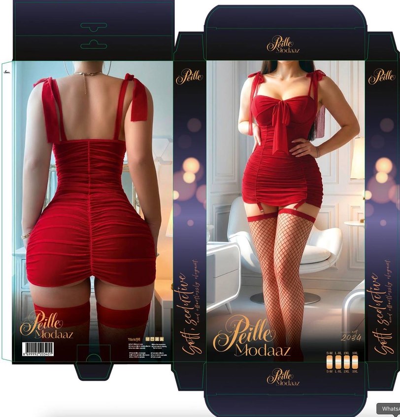 Kırmızı Straplez Mini Elbise - Görsel 2