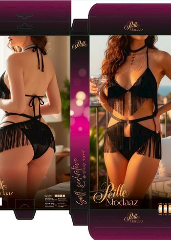 Püsküllü Siyah Bohem Bikini - Görsel 6