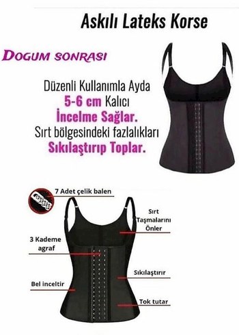 Askılı Latex Bel Korsesi Siyah Mini - Görsel 8