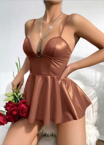 Derin Göğüs Detaylı Siyah Deri Mini Elbise - Görsel 6