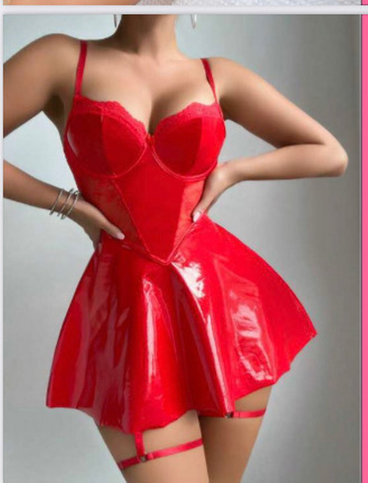 Derin Göğüs Detaylı Siyah Deri Mini Elbise - Görsel 2