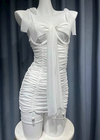 Kırmızı Straplez Mini Elbise - Görsel 7