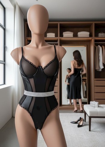 Siyah Gotik Dantelli Mini Sütyen Takımı - Görsel 3