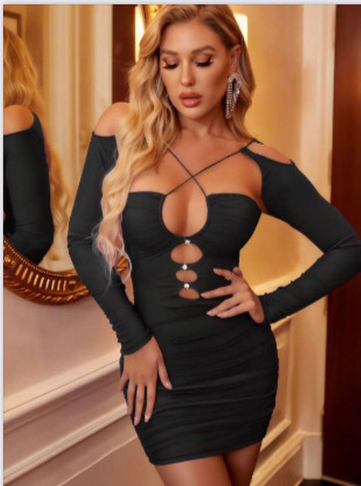 Siyah Deri Mini Elbise Kalp Tokalı - Görsel 2