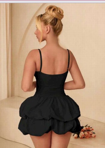 Siyah V Yaka Mini Giyimli Kadın Elbise - Görsel 4