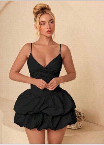 Siyah Deri Mini Elbise, Dantel Detaylı - Görsel 4