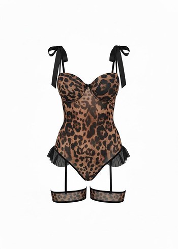 Leopar Desenli Dantelli Mini Büstiyer - Görsel 2