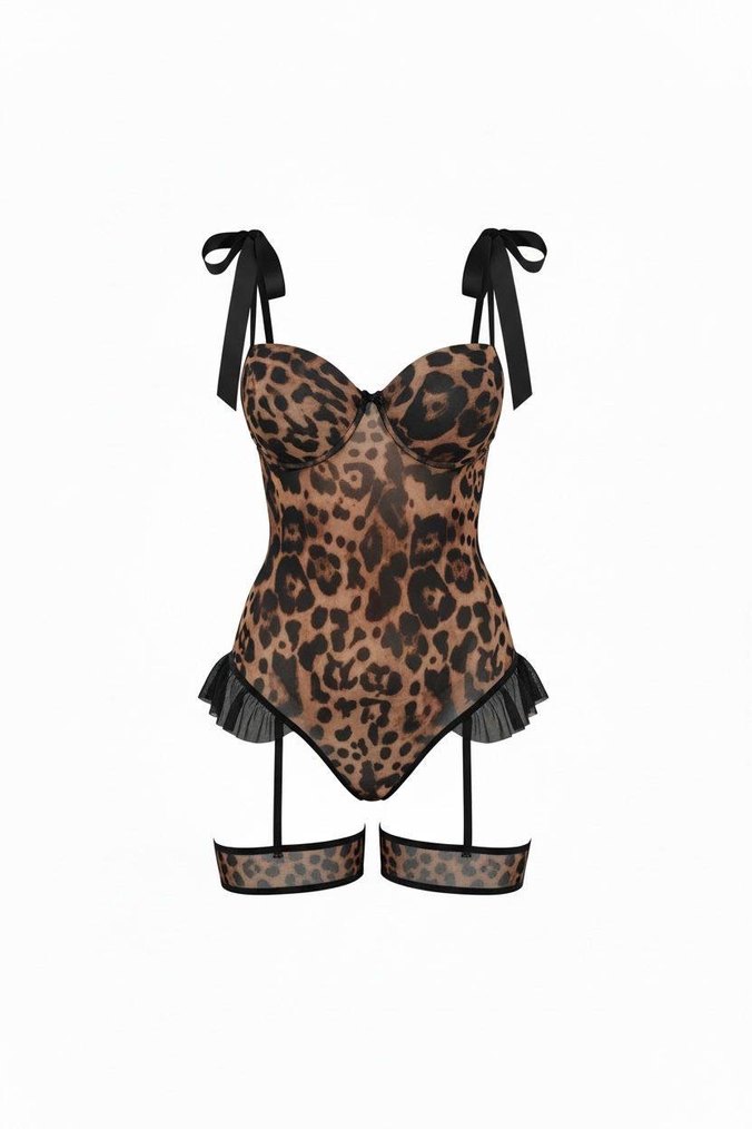 Leopar Desenli Dantelli Mini Büstiyer - Görsel 2