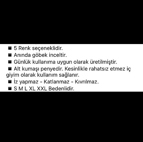 s Beden ten rengi Renk Tanga korse