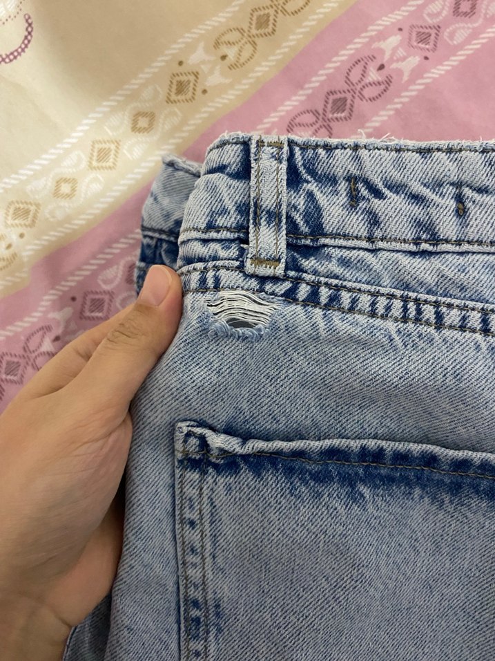 Düğmeli, bol kesim, midi boy mavi kot pantolon - Görsel 3