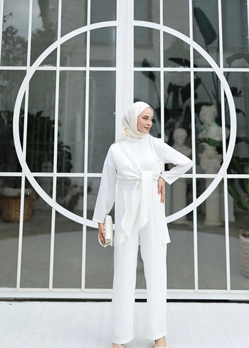 Tesettür beyaz tulum - Görsel 2