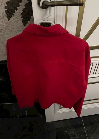 s Beden Kırmızı Düğmeli Uzun Kollu Kot Ceket