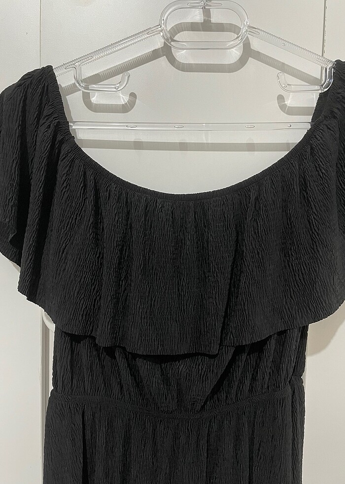 Trendyolmilla siyah madonna yaka A form elbise - Görsel 2