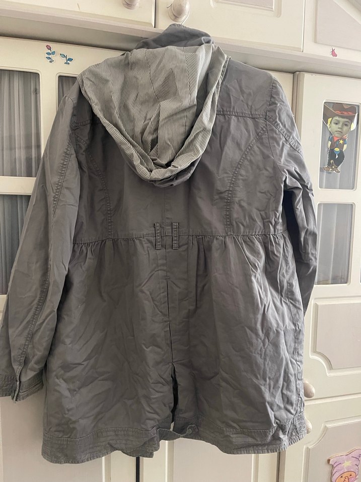 Gri Midi Boy Düğmeli Kadın Ceket - Görsel 3