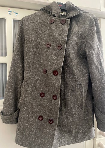 Düğmeli kahve kadın Yün Kaban - Görsel 3