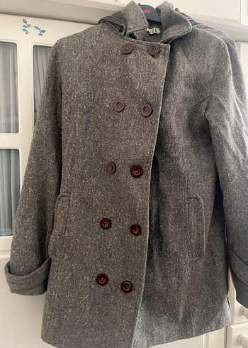 Düğmeli kahve kadın Yün Kaban - Görsel 2