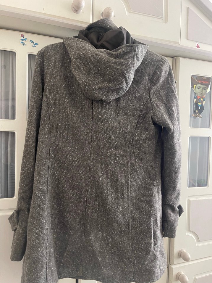 Düğmeli kahve kadın Yün Kaban - Görsel 5